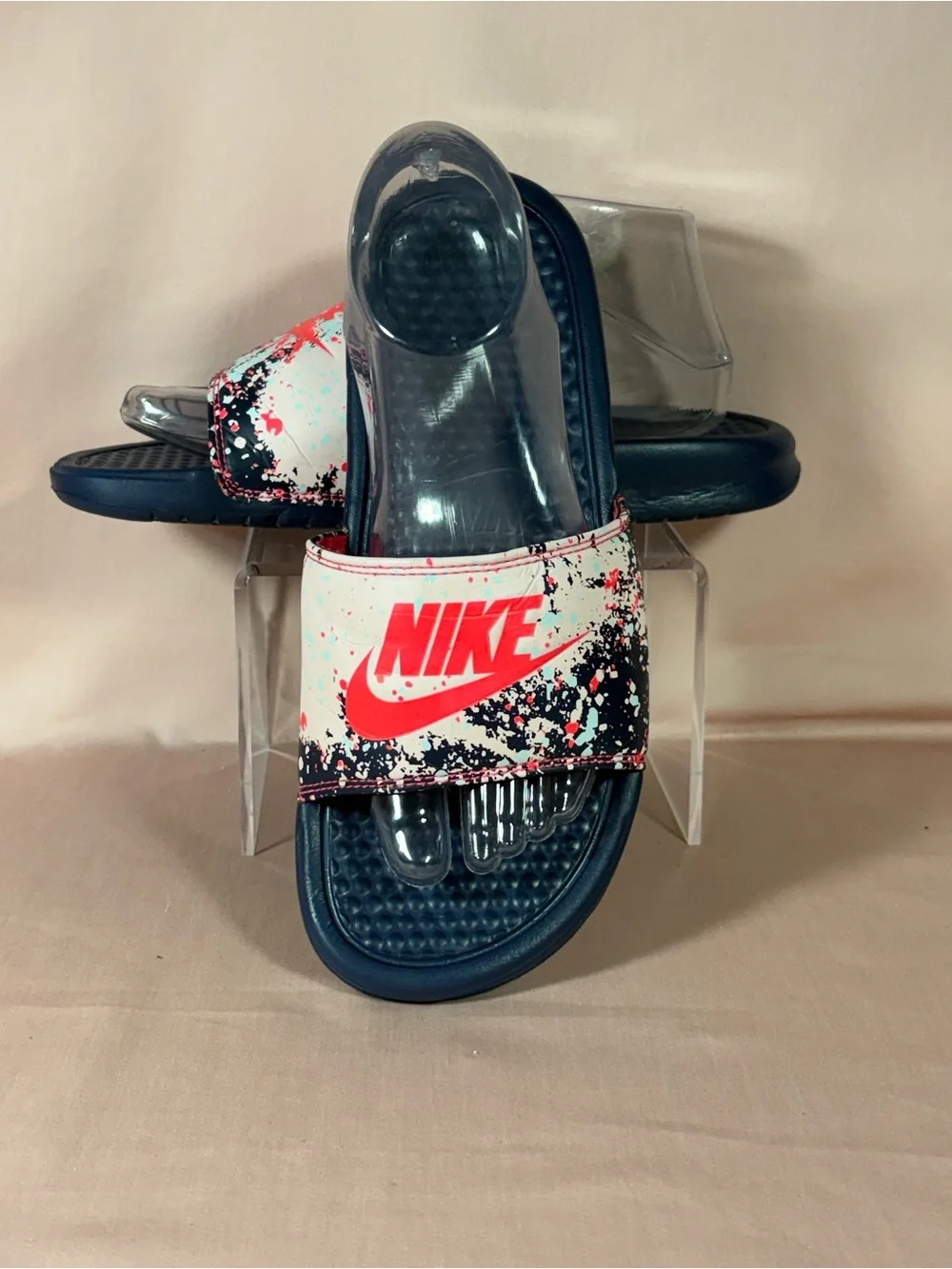 Nike Benassi JDI Print Splash Ink Minimalistic Unisex Blk/Pink Slides SZ 8/CM 25